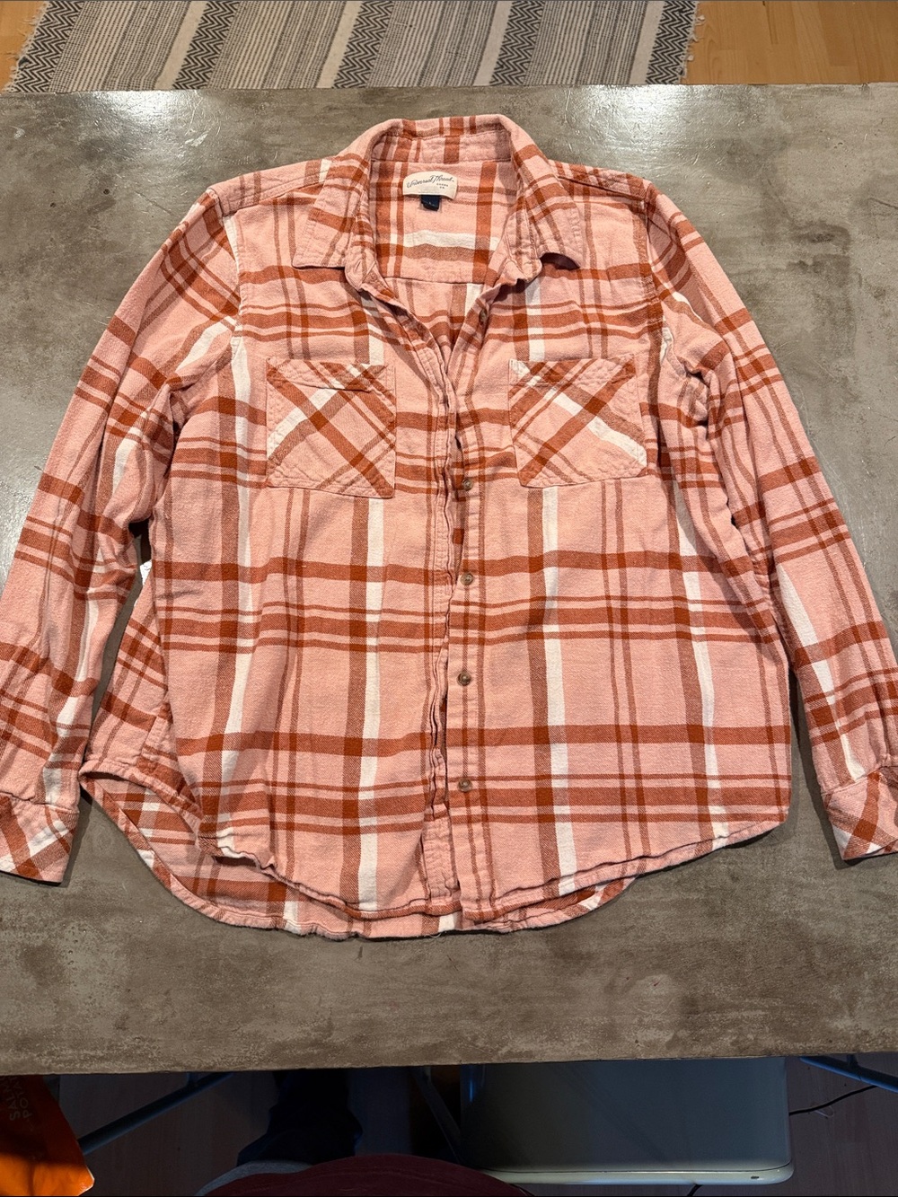 Universal Thread Pink and Rust Plaid Button-Down Shirt